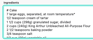 ingredient heading markdown input