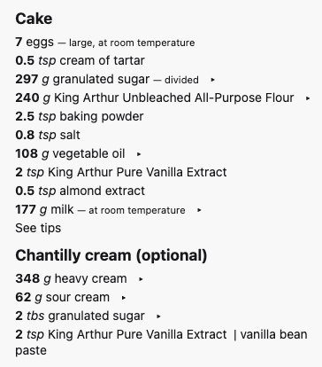 ingredient heading rendered